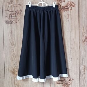 Black White ruffle Trim Midi Skirt Size XL